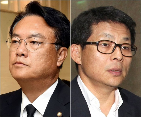 ▲'세월호 막말' 논란을 빚은 정진석 의원(왼쪽)과 차명진 전 의원. (사진=연합뉴스)