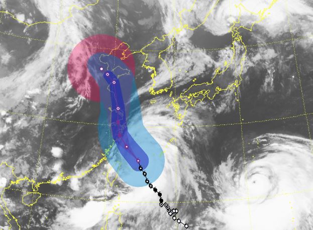 ▲ 제9호 태풍 '레끼마(Lekima)'의 예측 경로를 나타낸 위성사진. (사진=기상청)