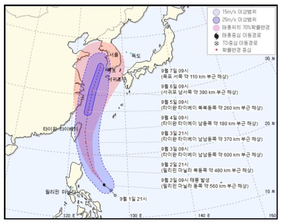 ▲ 제13호 태풍 '링링'의 예상 경로 (사진=기상청)