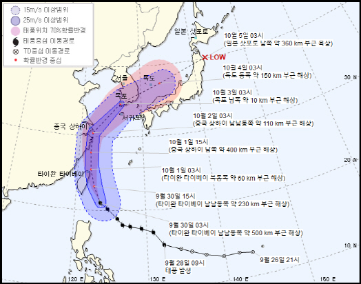 ▲ 제18호 태풍 '미탁' 예상 경로 (사진=기상청)