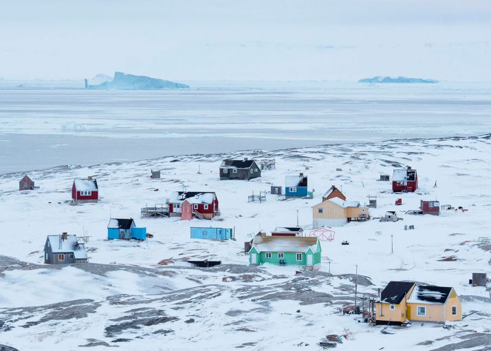 ▲An aerial view of Oqaatsut. Image by Jonas Bendiksen. Magnum Photos. Greenland, 2018.