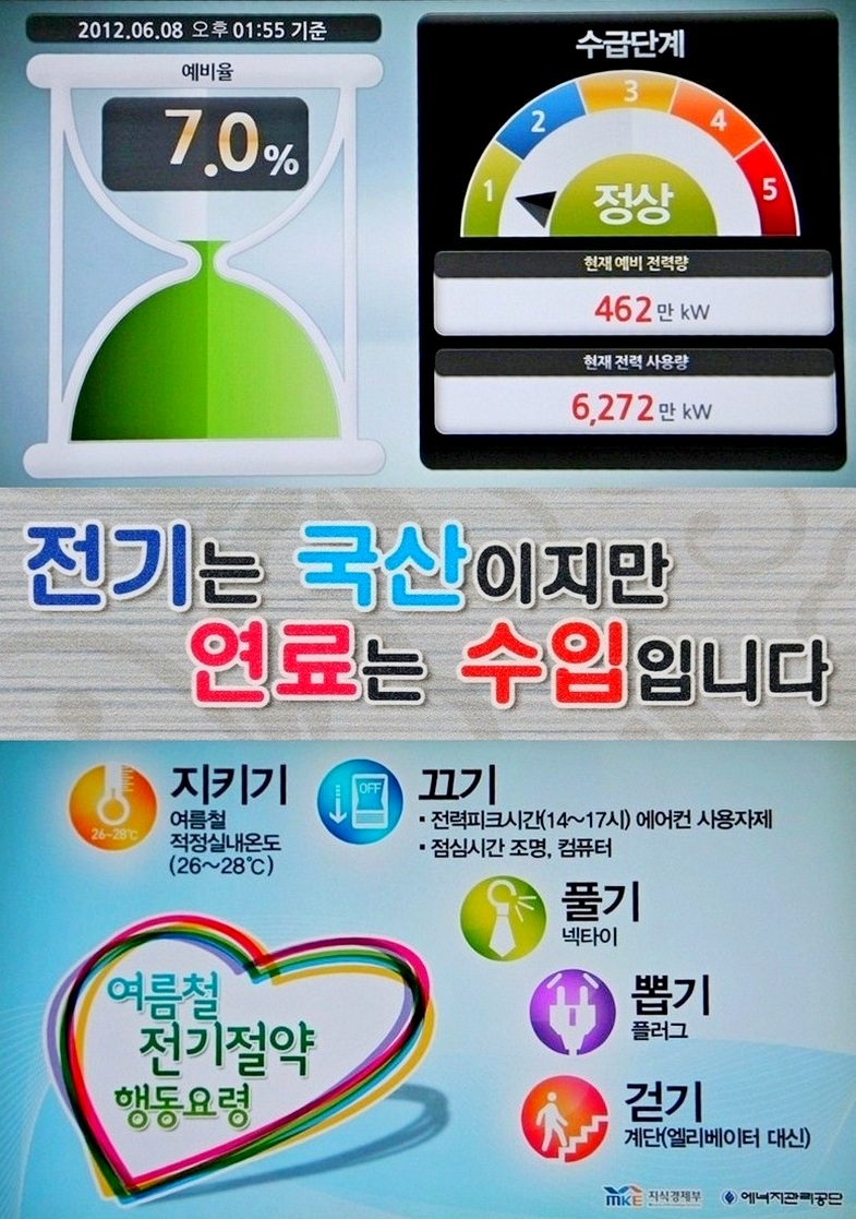 2011년 9월 순환 정전 이후 정부는 전기 부족을 극복하기 위해 국내 전력 현황을 실시간으로 알리고 다양한 캠페인을 펼쳤다. (사진=정수남 기자)