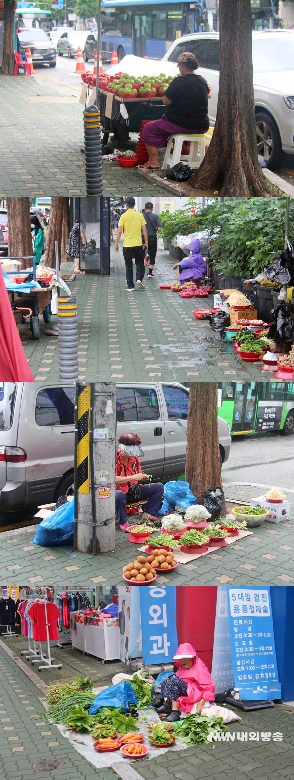 ▲ 이들 노점상들이 있는 곳은 전통시장인 중앙시장과 현대시장 주변이다. 모두 인도 한켠을 차지하고 야채와 과일 등을 판매하고 있다. (사진=내외방송 정수남 기자)