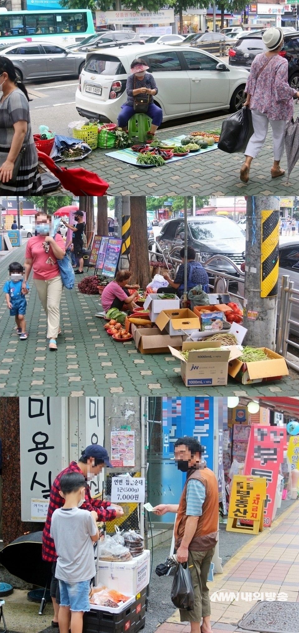 ▲ 제일시장 주변에서 조선족으로 보이는 한 여성이 아들을 대동하고 연변 순대를 팔고 있다. (사진=내외방송 정수남 기자)