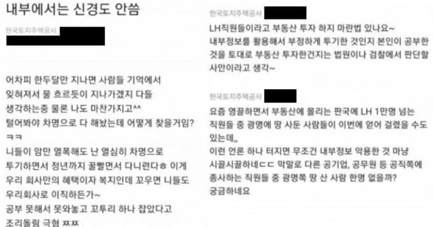 ▲ 블라인드 앱에 올라온 LH직원의 조롱글(사진=블라인드 앱 캡쳐)