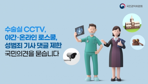 ▲ 국민권익위원회가 오늘(31일)부터 2주간 ’수술실 CCTV 설치’ 등에 대한 찬반 의견 조사에 나선다. (사진=국민권익위원회 홈페이지 캡처)