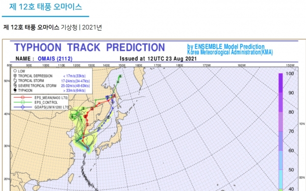 ▲ 제12호 태풍 오마이스 경로(사진=기상청)