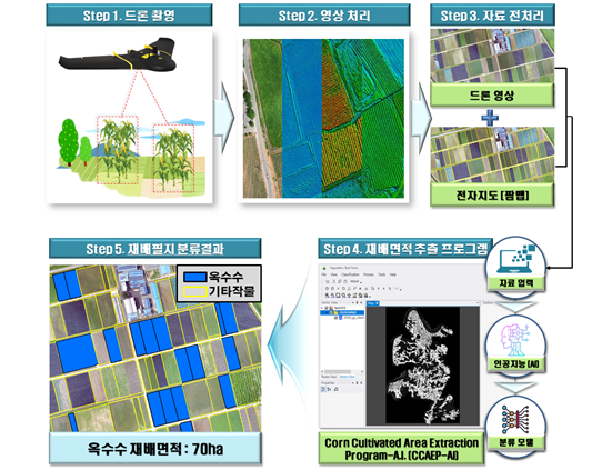 재배면적 추출 프로그램 처리 과정 (사진=농촌진흥청 제공)