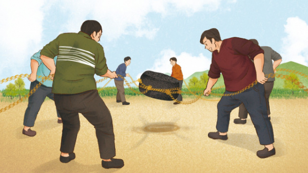 위 사진: 홍천 북방면, 집터 다질 때 부르는 '지경 소리' (사진