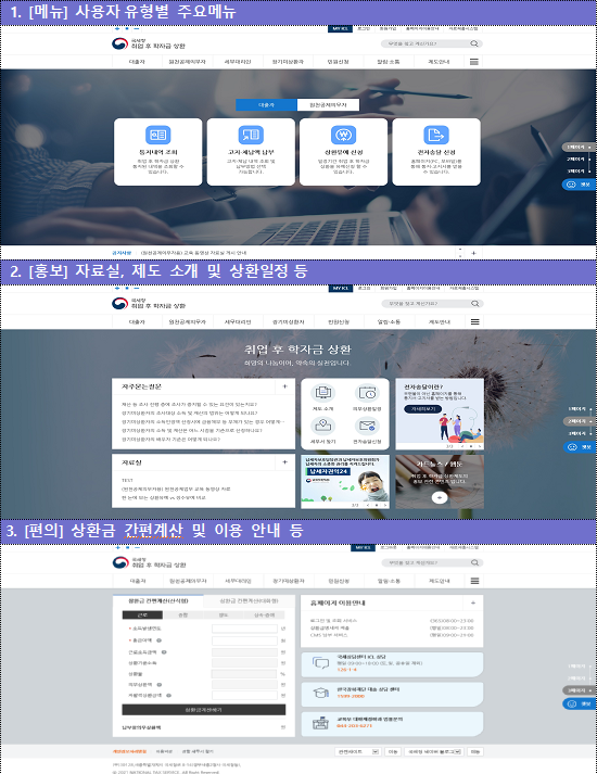 개편된 취업 후 학자금 상환 누리집 메인화면. (사진=국세청 제공)