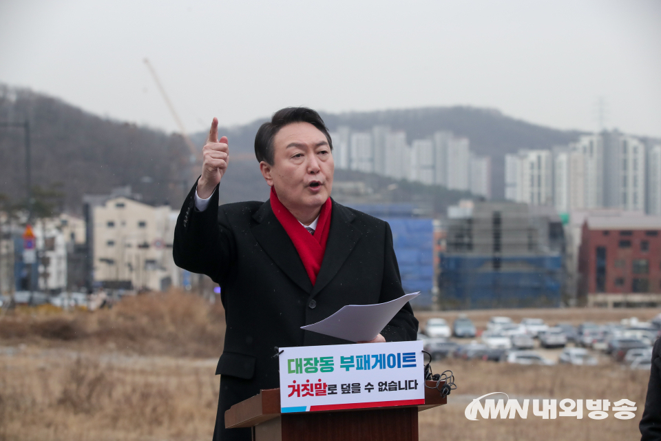 윤석열 국민의힘 대통령 후보가 27일 오후 경기 성남시 대장동을 방문해 발언하고 있다. 2021.12.27. (사진=국민의힘)