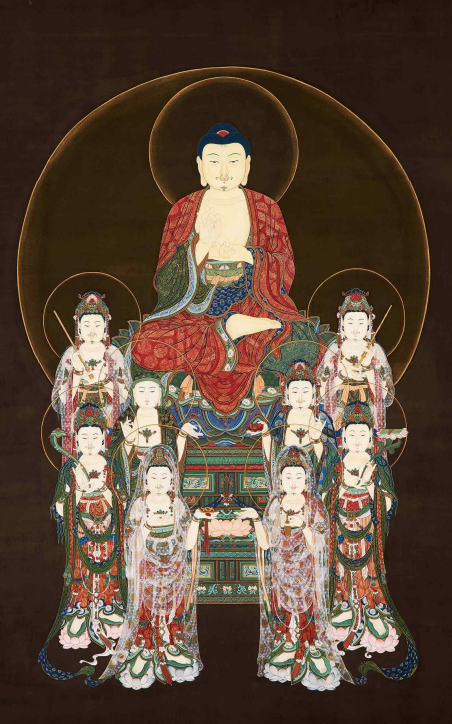 김주현,아미타팔대보살도(阿彌陀八大菩薩圖),171x98cm,견본채색, 202 (사진=문화재청 제공)