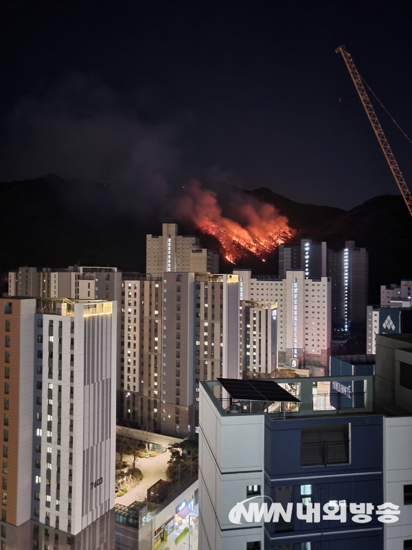 4일 오후 7시 43분께 경기도 하남시 학암동 남한산성 자락에서 산불이 발생했다. 2022.04.04.(사진=최유진 기자)