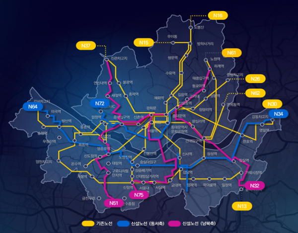 서울시 심야 버스인 '올빼미버스' 확대 노선도(사진=서울시)