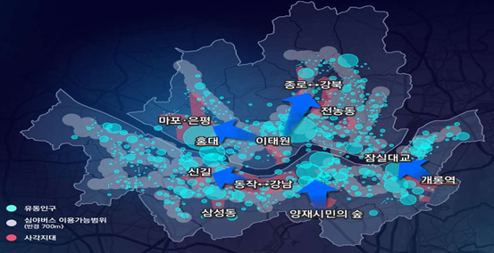 심야 시간 '이동 사각지대' 유동인구는 약 17만 7000명이다.(사진=서울시)