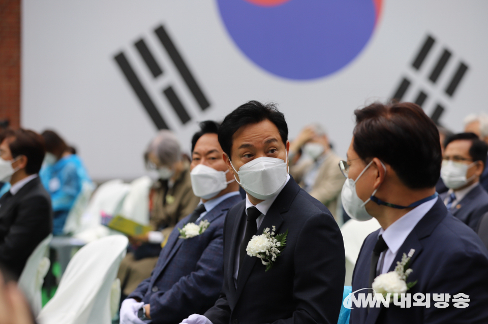 더불어민주당 송영길 서울시장 후보가 18일 서울시 서대문구 서대문형무소 역사관 마당에서 열린 5·18 민주화운동 기념일 서울행사에 참석하고 있다. 2022.5.18 (사진=이상현 기자)