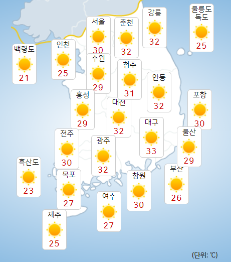 오늘 낮 최고 기온.(사진=기상청)