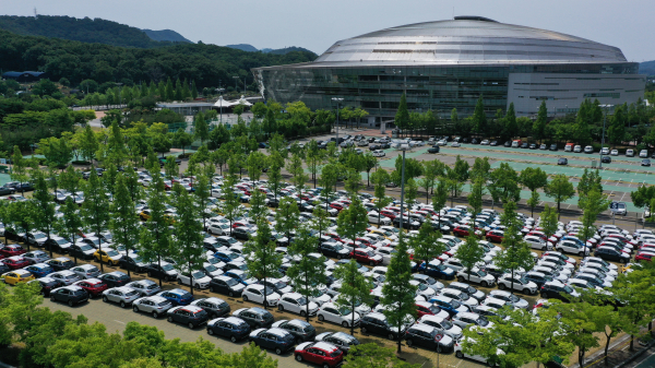 화물연대 총파업 엿새째인 12일 경기도 광명시 광명스피돔 주차장에 항구로 옮겨지지 못한 기아 수출용 신차들이 임시 주차돼 있다. (사진=연합뉴스)