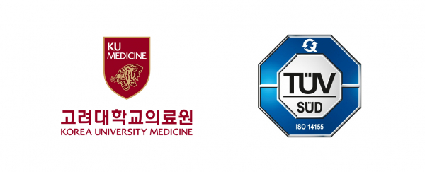 고려대학교의료원 로고(좌) 및 ISO14155 인증 마크(우).(사진=고대의료원)