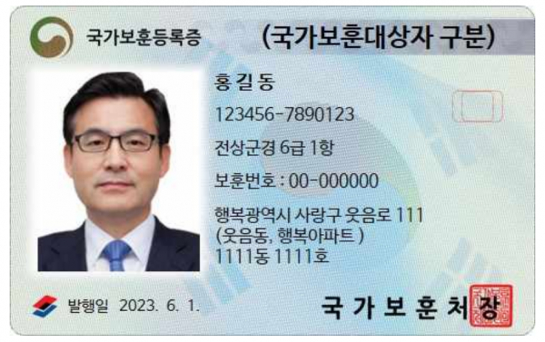 통합되는 '국가보훈등록증' 예시(이미지=국가보훈처)