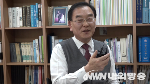 지난 11일 '내외방송' 신년특별대담에서 이재원 한변 회장의 모습. (사진=박용환 기자)