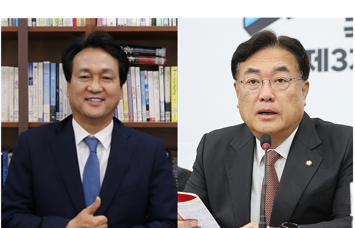 왼쪽부터 안민석 더불어민주당 의원, 정진석 국민의힘 비상대책위원장(사진=안민석 의원 페이스북, 국민의힘)