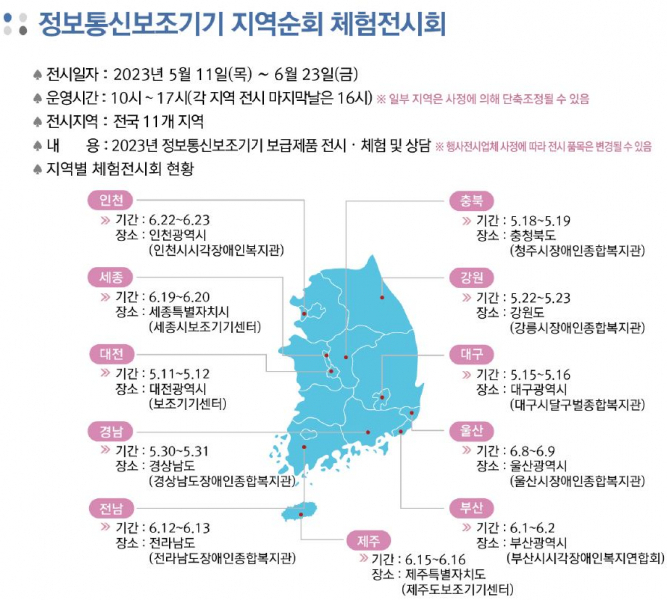 '2023 정보통신보조기기 지역순회 체험전시회'가 6월 23일까지 전국 11개 지자체에서 개최된다.(사진=한국지능정보사회진흥원)