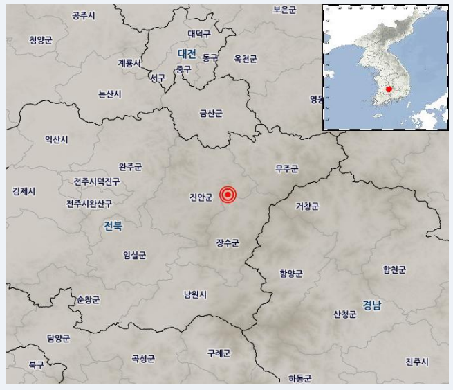 29일 저녁 7시 8분경 진도 4.1규모의 지진이 발생한 전북 지역(이미지=기상청)