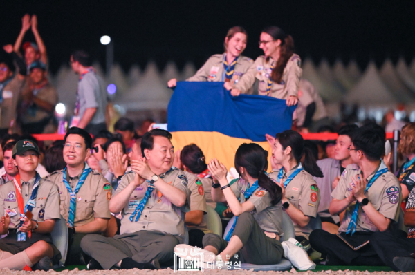 지난 1일 세계스카우트 잼버리 대회 개영식에 참석한 윤석열 대통령 내외(사진=대통령실)