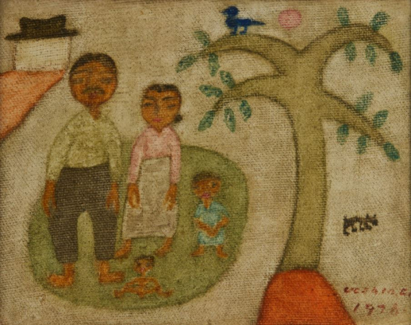 가족, 1976, 캔버스에 유화 물감, 13 × 16.5cm, 양주시립장욱진미술관, Family, 1976, oil on canvas, 13 × 16.5cm, Chang Ucchin Museum of Art Yangju