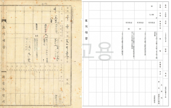 강북구 토지‧임야대장 변환 전(왼쪽)과 변환 후. (사진=강북구)