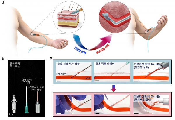 연구팀이 개발한 일회용 '가변 강성 정맥 주사 바늘'.(사진=KAIST)