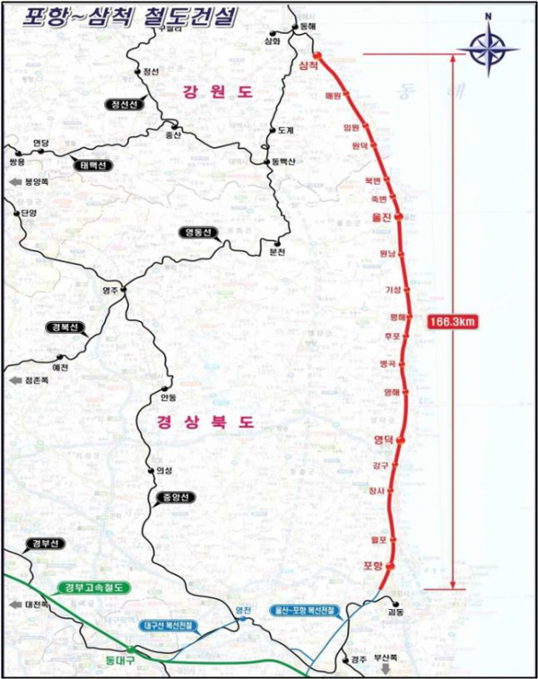 포항과 삼척을 잇는 동해중부선이 2025년 1월에 개통된다.(사진=경북도청)