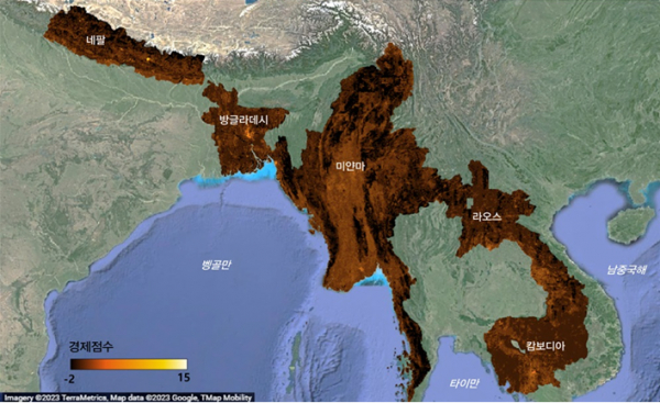 연구팀은 통계 데이터가 부족한 지역까지 경제 분석 범위를 확장했으며 ▲북한 ▲네팔 ▲라오스 ▲미얀마 ▲방글라데시 ▲캄보디아에도 이 기술을 적용해 세밀한 경제 점수를 공개했다.(사진=KAIST)