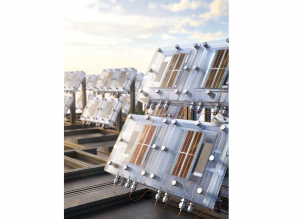 옥외에 설치된 태양광 수소 발생 장치.(사진=UNIST)