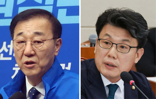 더불어민주당 사무총장에 임명된 김윤덕 의원(좌), 정책위의장에 임명된 진성준 의원(우)