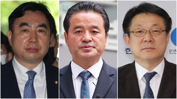 좌측부터 더불어민주당 윤관석 전 의원, 임종성 전 의원, 허종식 의원(사진=연합뉴스)