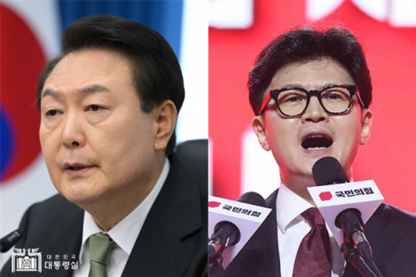 윤석열 대통령(좌)과 한동훈 국민의힘 대표(우) (사진=대통령실, 국민의힘)