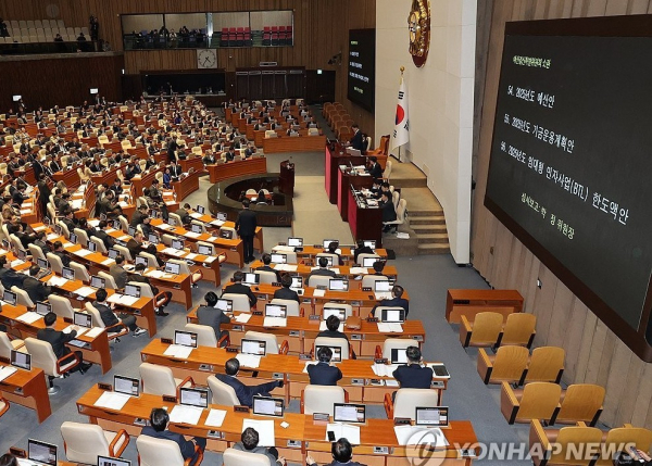 10일 내년도 예산안을 의결한 국회(사진=연합뉴스)