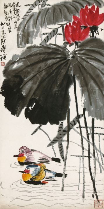 치바이스(齊白石) 연꽃과 원앙(荷花鴛鴦), 1955, 종이에 먹, 색, 137.7×67.8cm, 중국미술관 소장. (사진=국립현대미술관)