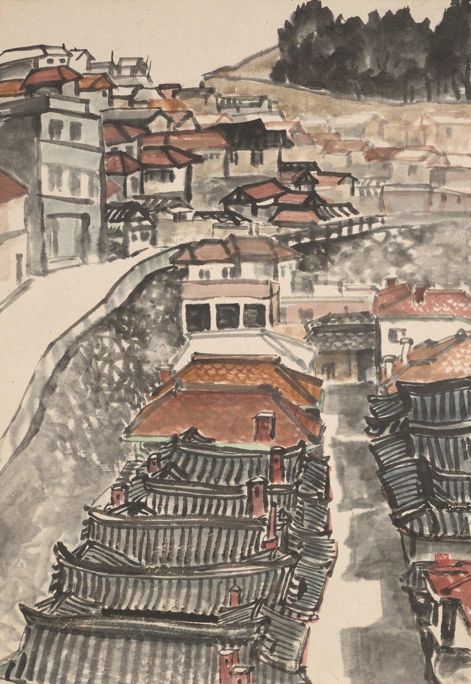 김아영, 옥인동, 1978, 종이에 먹, 색, 91×62.8cm, 국립현대미술관 소장 (사진=국립현대미술관)